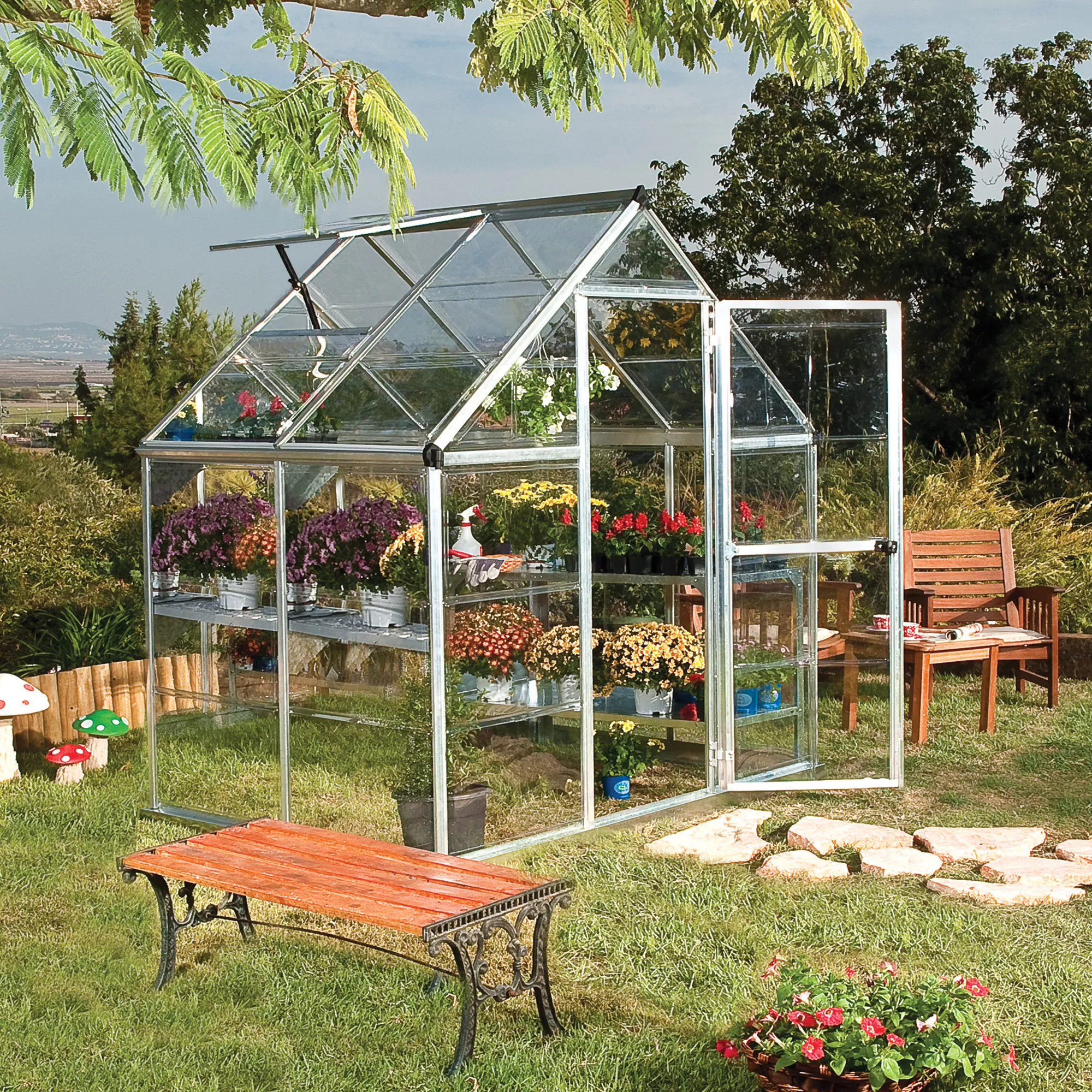 Palram - Canopia Harmony 6x4 Ft Silver Aluminium Apex Greenhouse