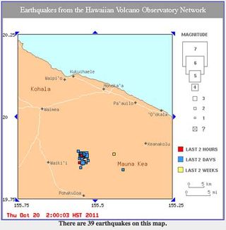 Earthquakes in Hawaii on October 19-20, 2011. Credit: USGS/Hawaii Volcano Observatory