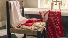 Bath towels next to a bath