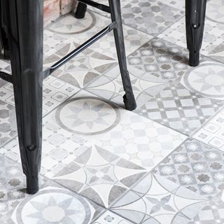 vintage inspired floor tiles in a kitchen makeover