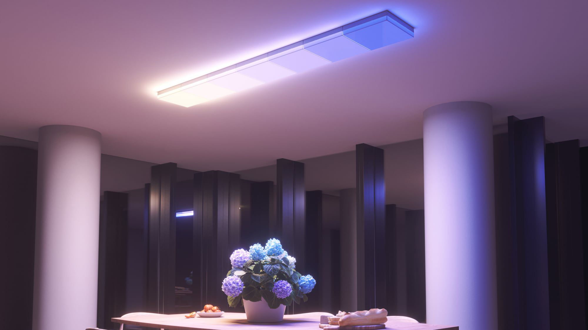 The Nanoleaf Skylight Light above a table