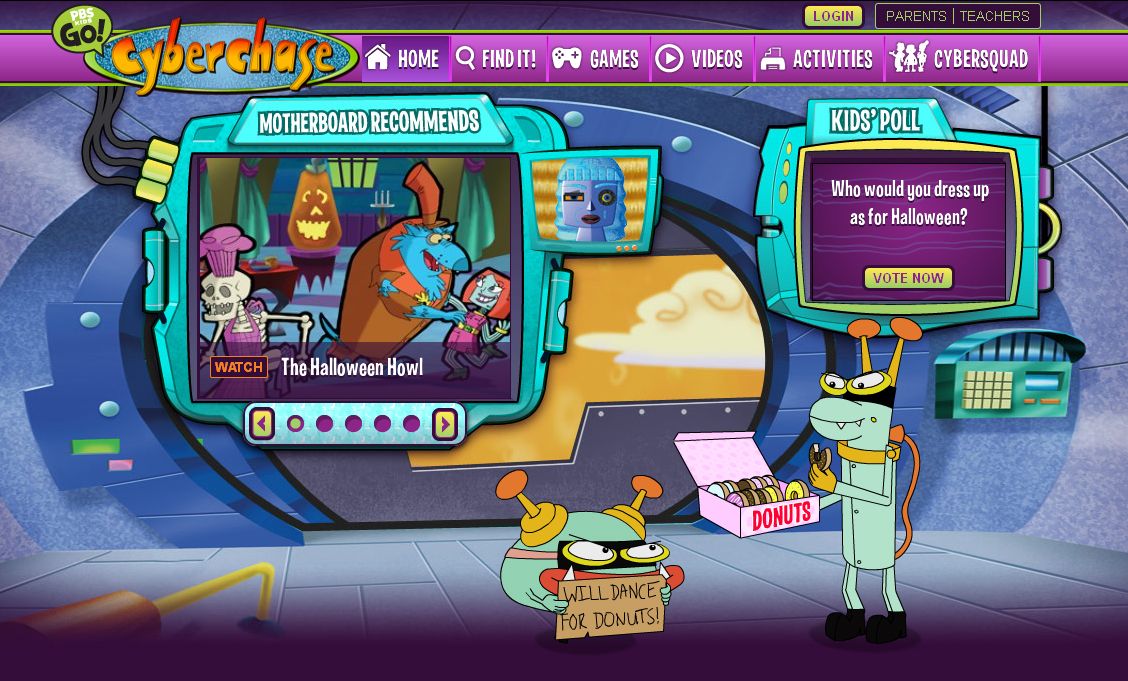 A screen shot from the Cyberchase website Homepage.