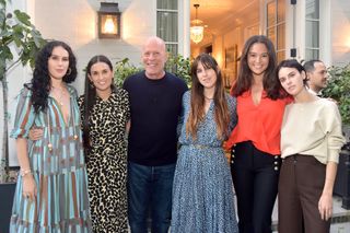 Rumer Willis, Demi Moore, Bruce Willis, Scout Willis, Emma Heming Willis and Tallulah Willis attend Demi Moore's 'Inside Out' Book Party on September 23, 2019 in Los Angeles, California.