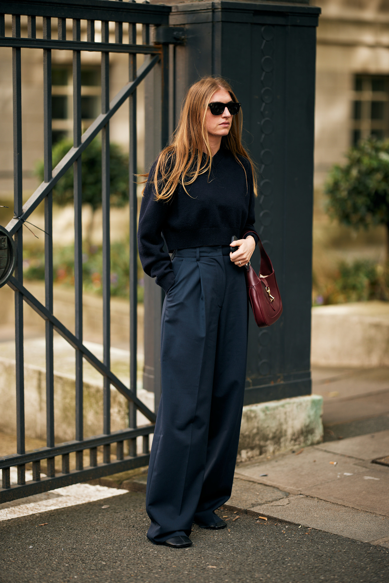 Fashion week attendee wearing wide leg pants