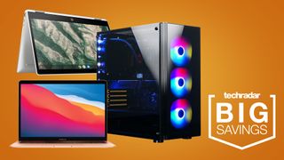 Labor Day computer deals header macbook chromebook and desktop