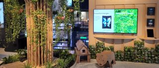 A display at the Samsung 837 facility shows off ecofriendly products