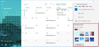 Windows 10 Calendar Background option
