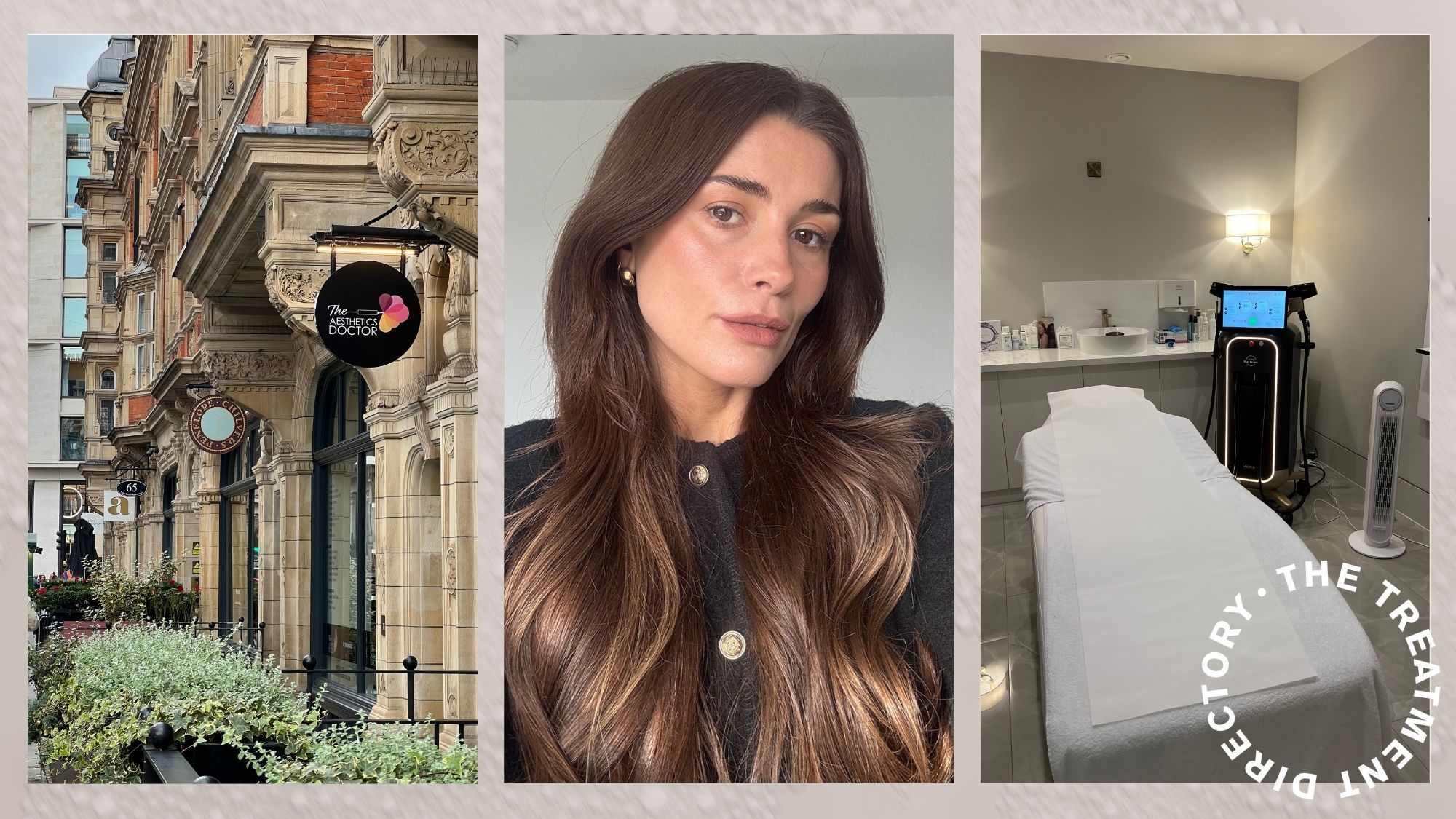 Collage with photos of The Aesthetics Doctor clinic and a selfie of beauty editor Eleanor Vousden
