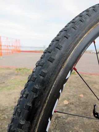 Kabush races on custom Dugast tubulars covered in Maxxis treads. He uses the Raze for most days