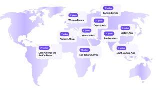 World map showing Proton VPN usage spikes