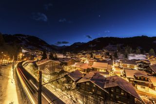 Village, Gstaad, winter, chalets, canton, Bern, Bernese Oberland, Switzerland, Europe,