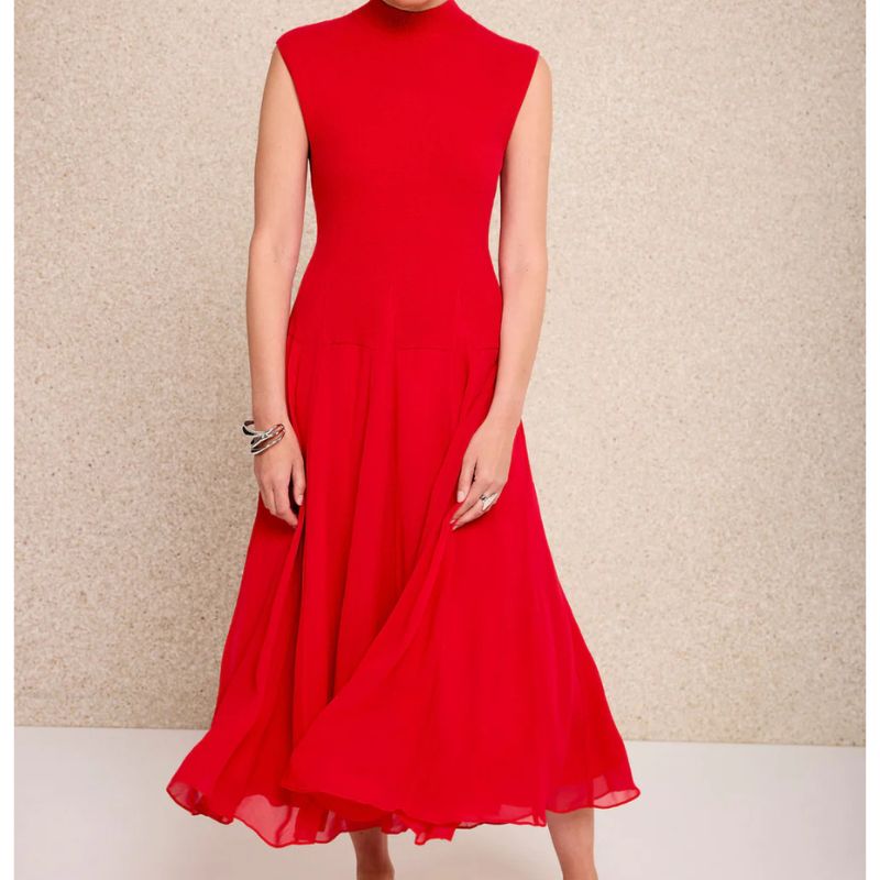 Mint Velvet, Red Sleeveless Knit Midi Dress