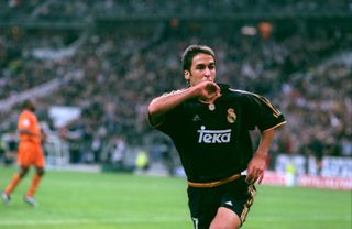 Raul celebrates after scoring for Real Madrid against Valencia in the 2000 Champions League final.