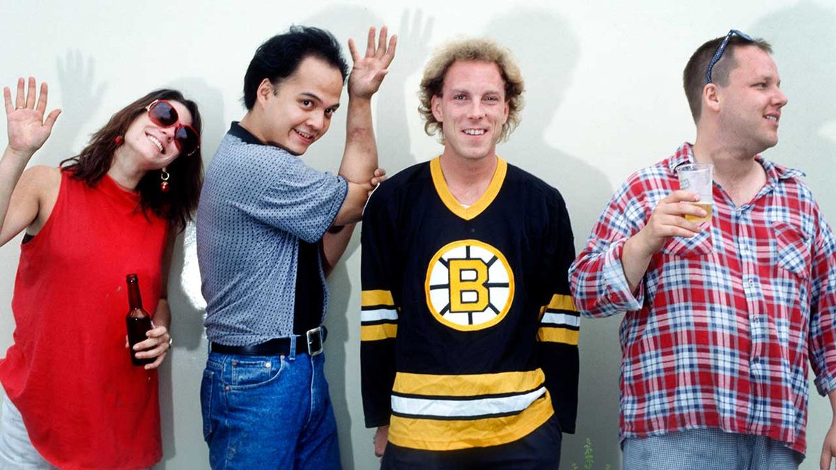 Portrait of Pixies, Frank Black; Kim Deal; David Lovering; Joey Santiago, Werchter Festival, Torhout, Belgium, 6th July 1991