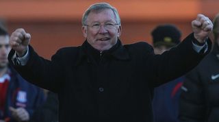 Sir Alex Ferguson celebrates at the end of a Manchester United win over Stoke City in December 2008.