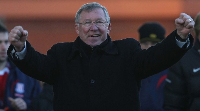 Sir Alex Ferguson celebrates at the end of a Manchester United win over Stoke City in December 2008.