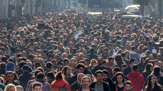 A very crowded Istiklal Street in the Beyoglu District of Istanbul, Turkey