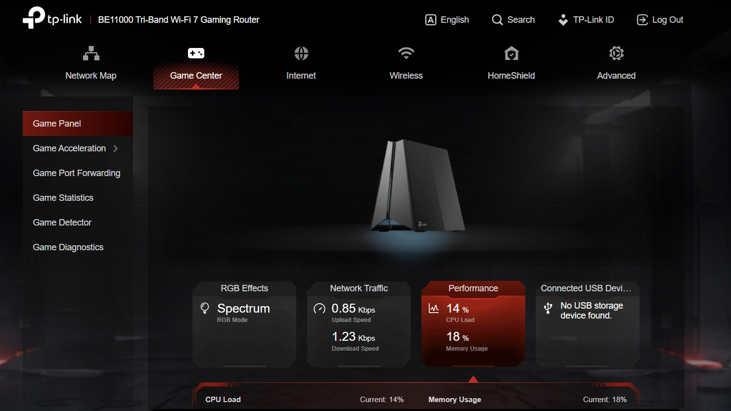 A screenshot from the TP-Link Archer GE650 router web interface