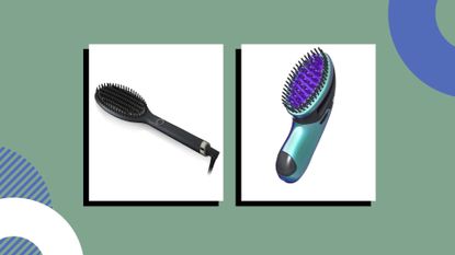 best hair straightener brushes main image collage of Dafni allure cordless and ghd glide on a green background