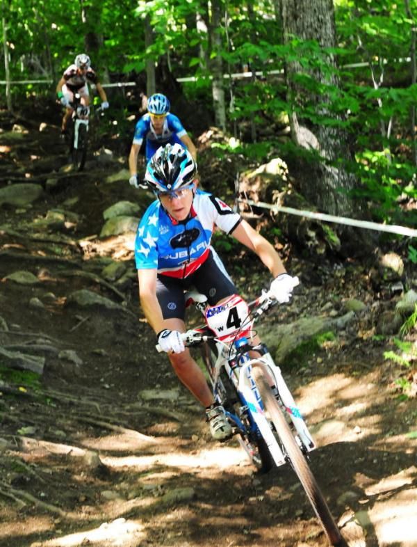 Heather Irmiger (Gary Fisher/Subaru) leads the women on the first descent