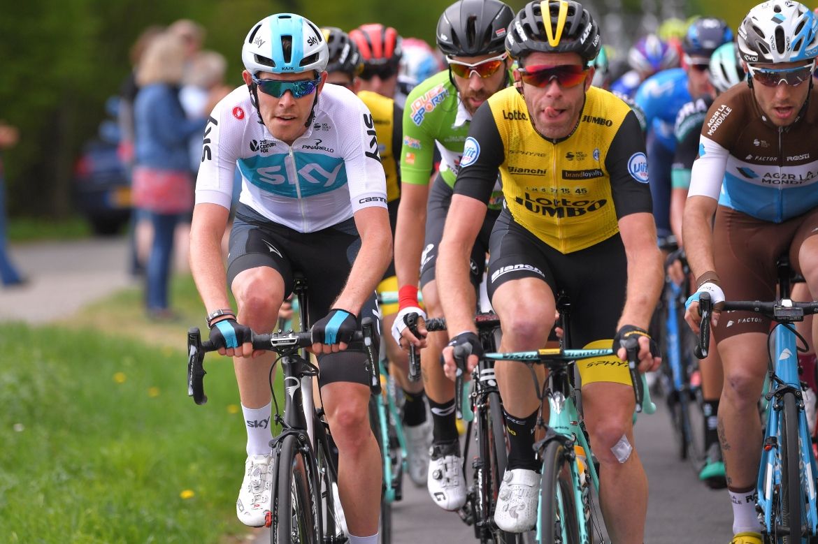 Luke Rowe near the front of the peloton