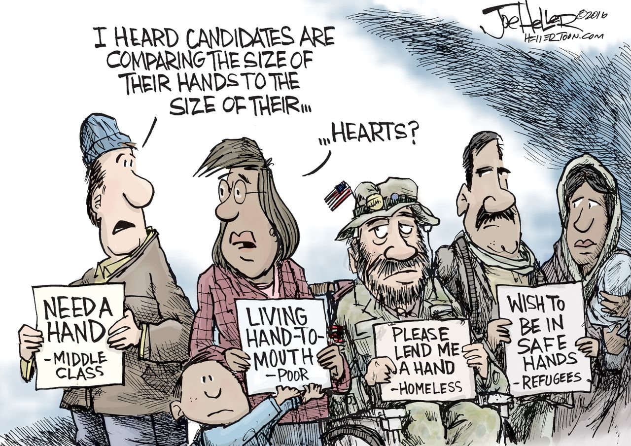 Political Cartoon U.S. Candidate Hands