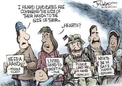 Political Cartoon U.S. Candidate Hands