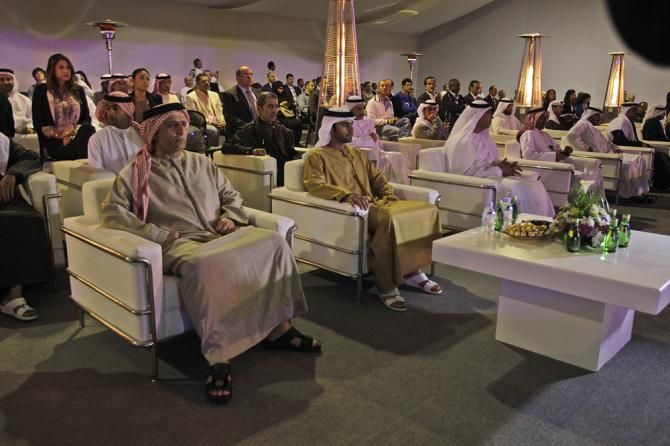 Sheikh Mansour bin Mohammed bin Rashid Al Maktoum during the announcement ceremony of Dubai Tour 1014 in Dubai, United Arab Emirates