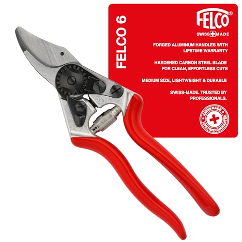 Felco F6 Pruning Shears &amp;ndash; 7.7" Swiss-Made Garden Clippers for Medium Hands | Hand Pruners for Gardening | Garden Tool Cutter With Precision Bypass Blade, Forged Aluminum Handles, Replaceable Parts