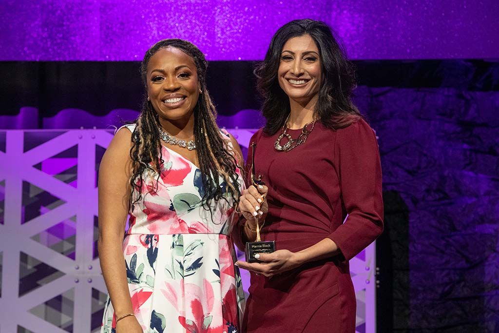 Event co-host Kimberley A. Martin, NFL reporter at ESPN, with Samira Bakhtiar, director, Global Media &amp; Entertainment, Amazon Web Services.