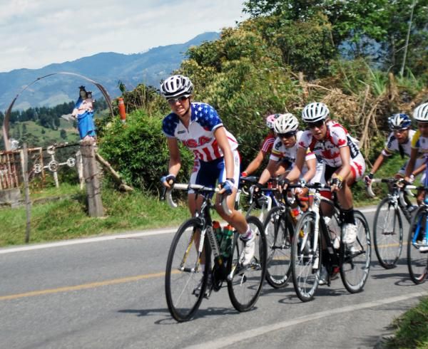 Evelyn Stevens (USA) sets the pace on a climb.