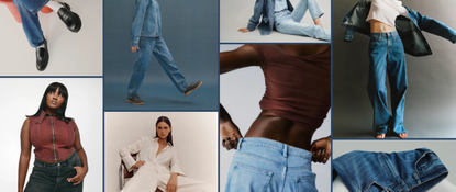 A Marie Claire image collage of the best denim brands for women, including Warp + Weft, Still Here, Ciitzens of Humanity, AYR, SLVRLAKE