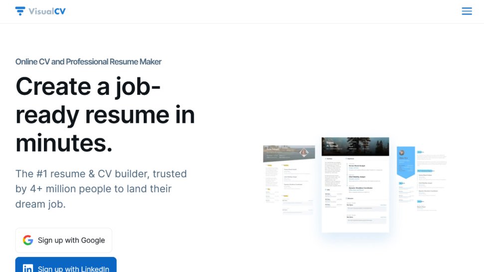 VisualCV website screenshot (September 2025).