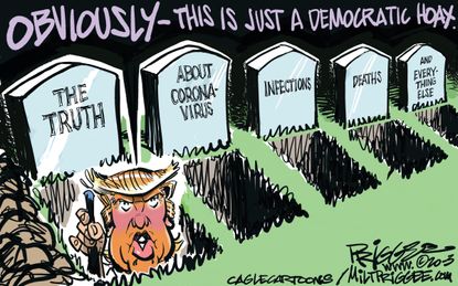 Political Cartoon U.S. Trump Democrats Coronavirus deaths hoax misinformation infections