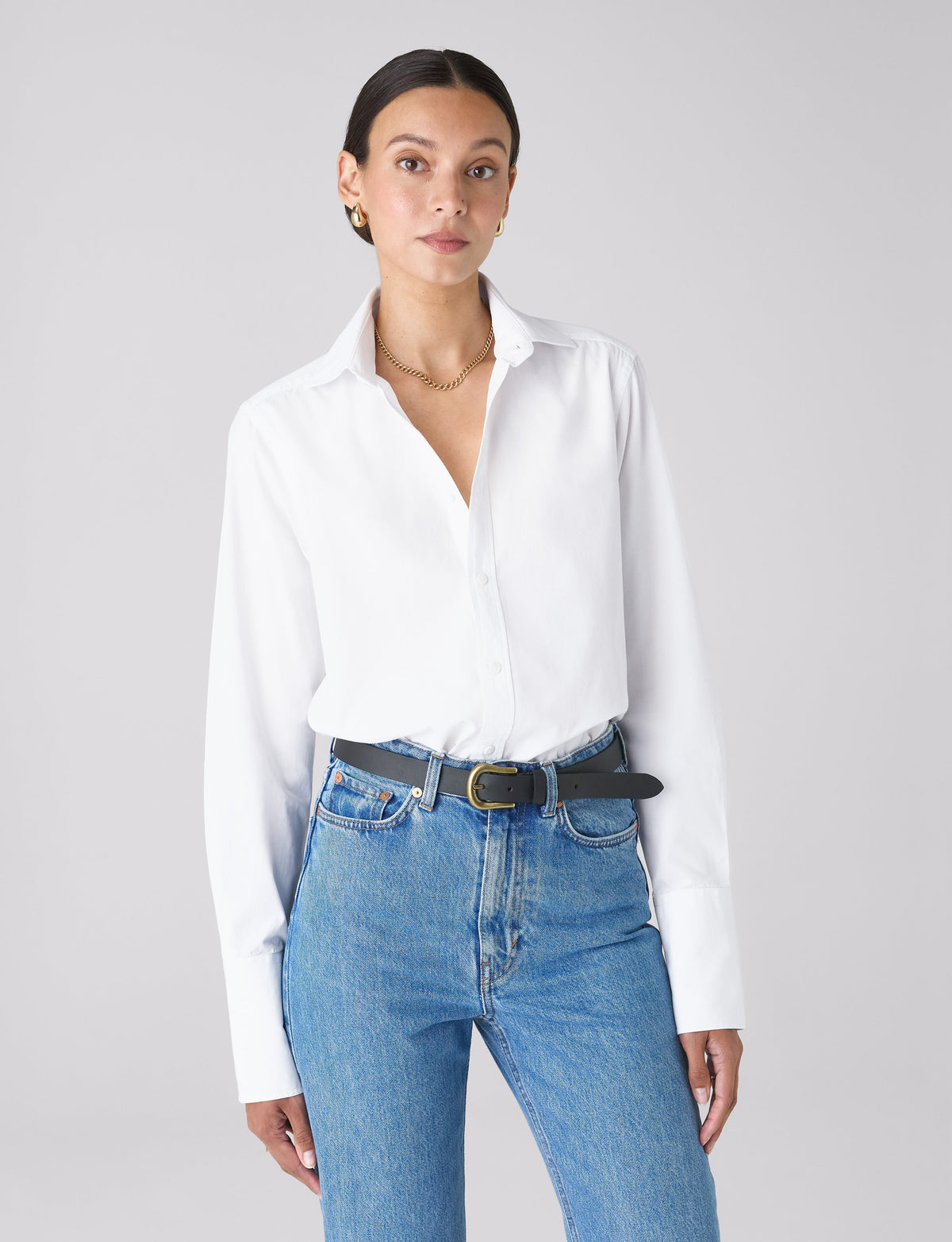 The Boyfriend Exaggerated Cuff: Fine Poplin, White
