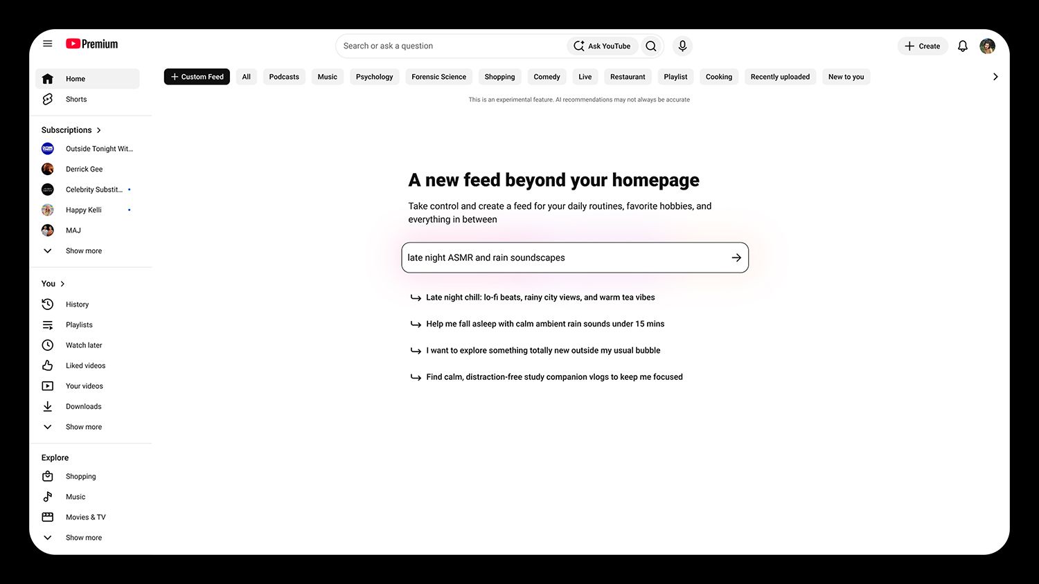 YouTube Custom Feed