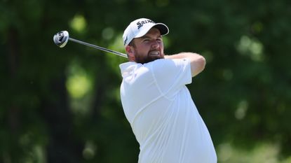 Shane Lowry hits a tee shot on the fifth hole during the Memorial Tournament.