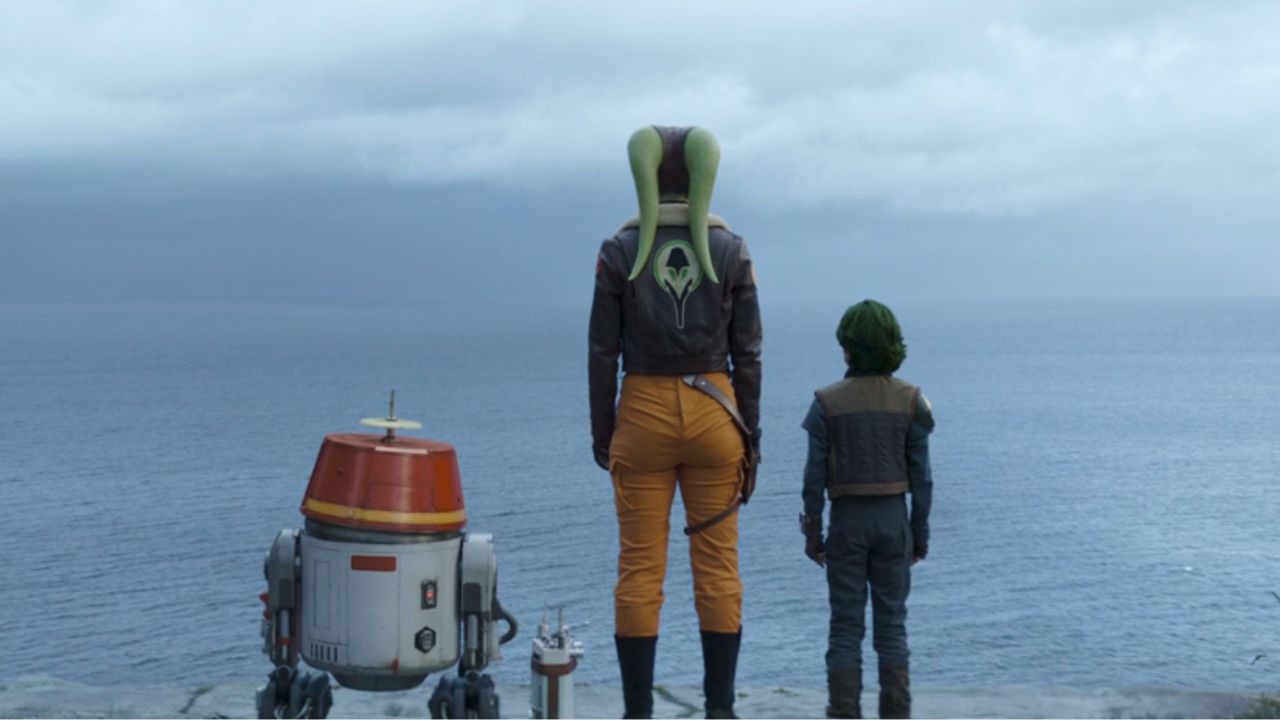 Chopper, Hera, and Jacen staring out into the sea