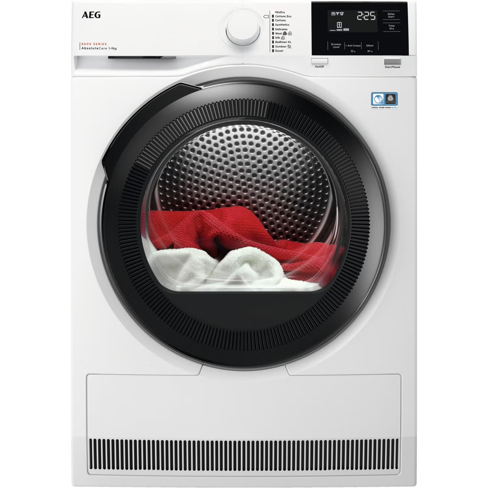 white tumble dryer with black door