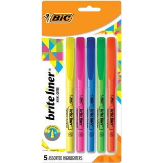 Bic Brite Liner Highlighters, Chisel Tip, Assorted Colors, 5 Count Highlighters