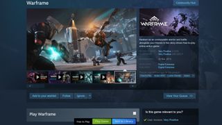 Produktsidan för Warframe visas på Steam.
