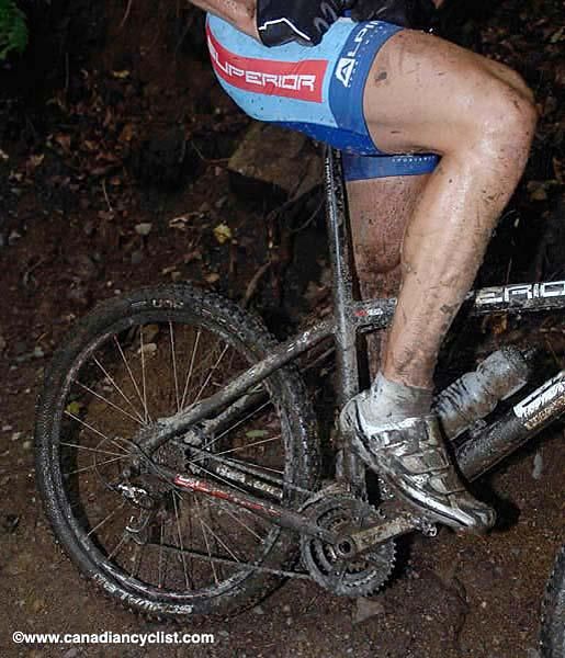 Muddy legs on a pre-ride.