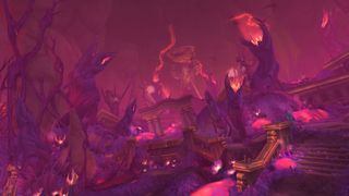 Promotional screenshot of a zone suffering from Old God corruption in World of Warcraft: The War Within