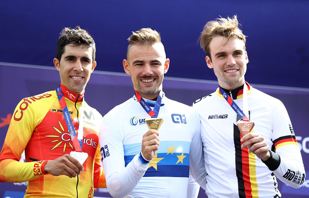 Jonathan Castroviejo, Victor Campenaerts and Max Schachmann on the podium