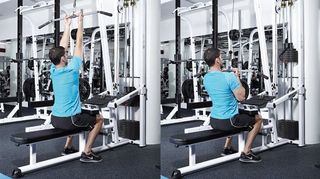 A and B positions of the underhand lat pull-down