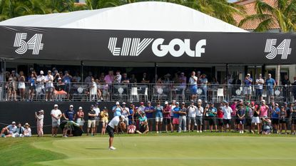 Brooks Koepka on the 18th green during the 2022 LIV Golf Team Championship in Florida