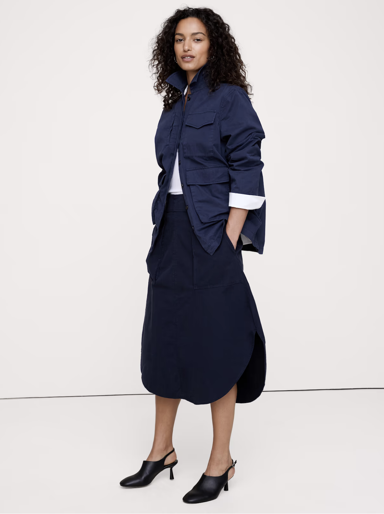 Banana Republic, Cotton Canvas Utility Midi Skirt