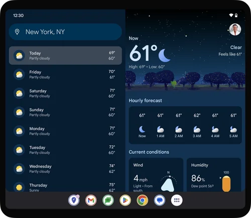 Aplikasi Android Google Weather dioptimalkan untuk tablet dan perangkat foldable