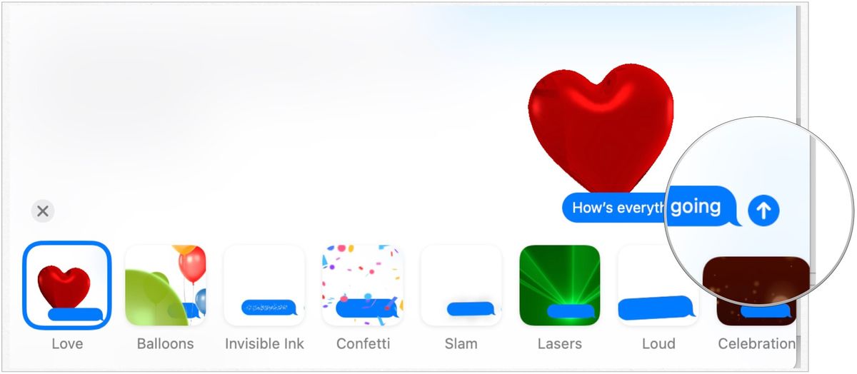 To add effects, click on the effect to use. Select the up arrow to send.