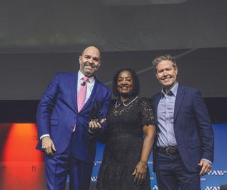 From left: Curtis LeGeyt, NAB president and CEO; Cirie Fields, a popular reality contestant, and Mitch Graham, EVP of alternative programming, CBS Entertainment.